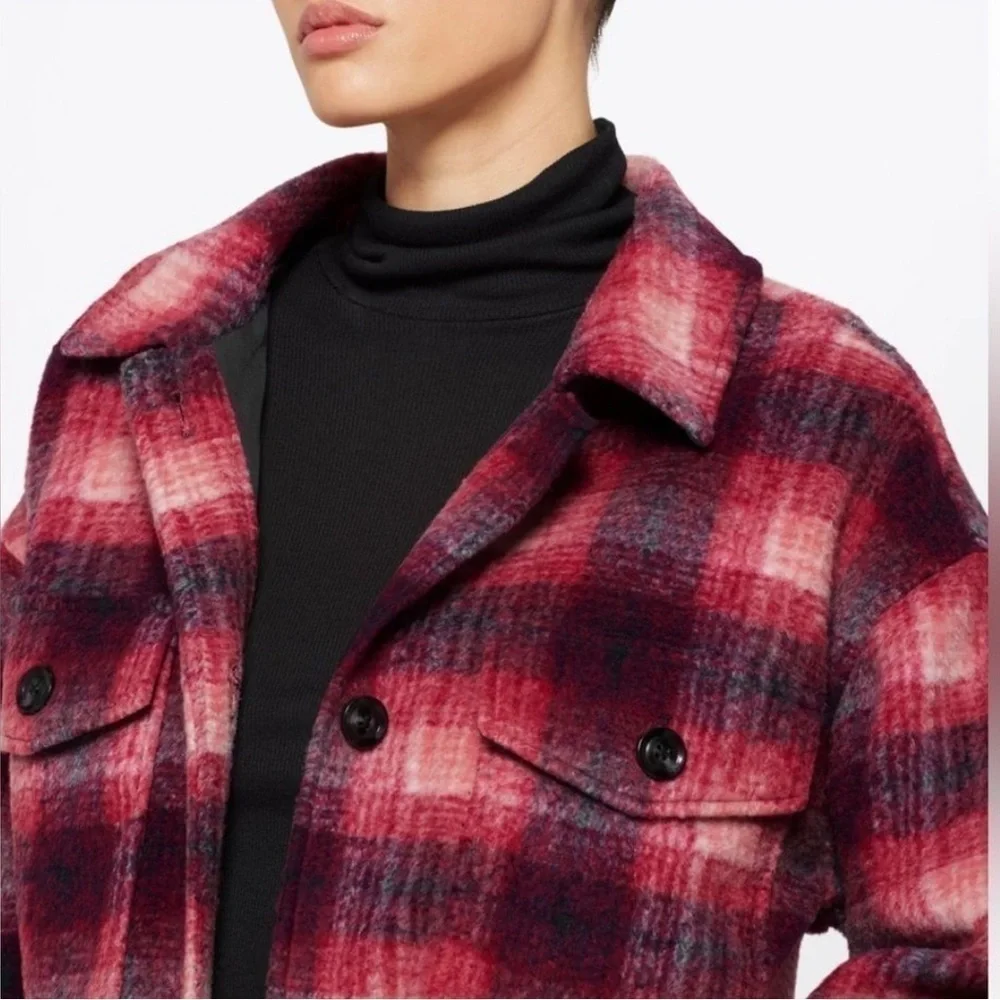 Sanctuary Plaid Town Jacket Woodland Plaid jacket coat burgundy size L New